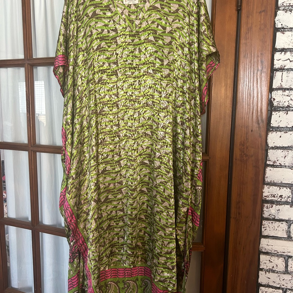 Green and Pink Maxi Dress Kantha bae silk muu OG